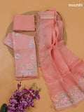 Peach Pink Organza Dress Material With Embroidery Work Pattern and Bottom & Dupatta