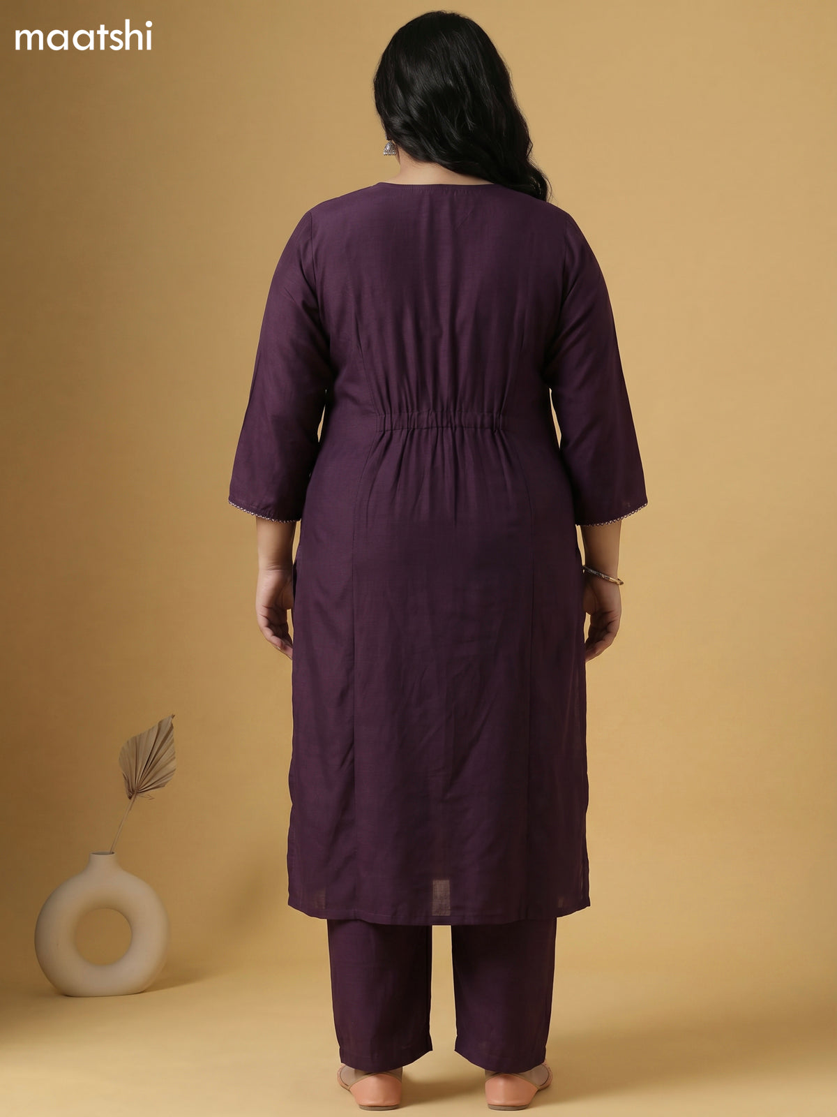 Jamun Shade Art Tussar Embroidery Work Straight Suit