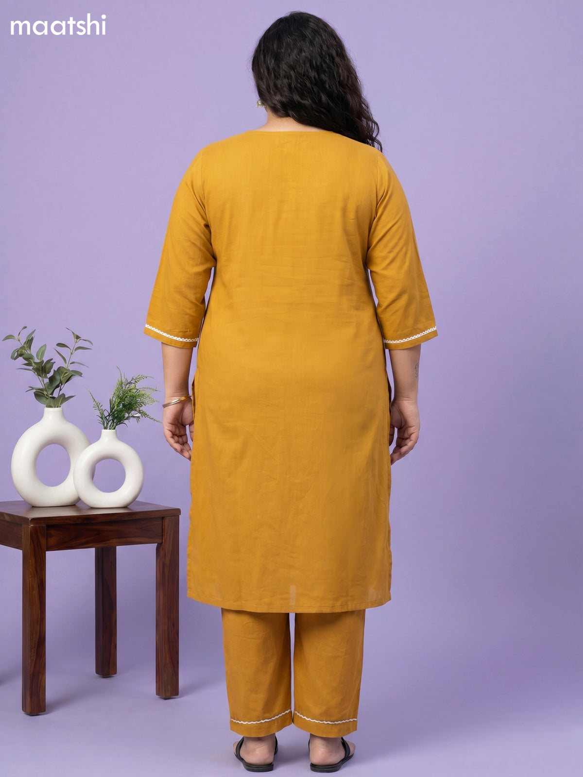 Mustard Yellow Art Tussar Embroidery Work Straight Suit