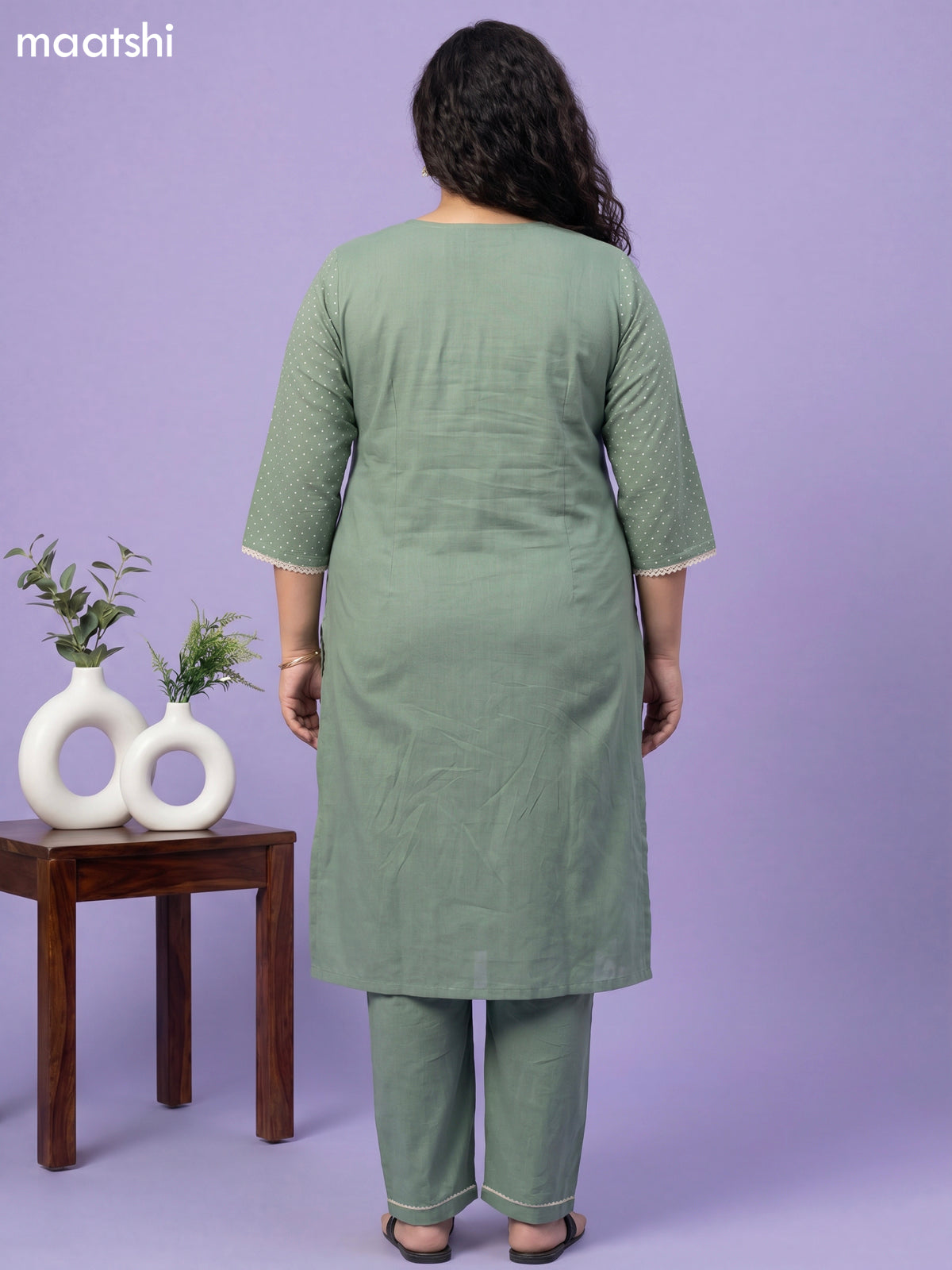 Pista Green Cotton Floral Embroidery Work Straight Suit