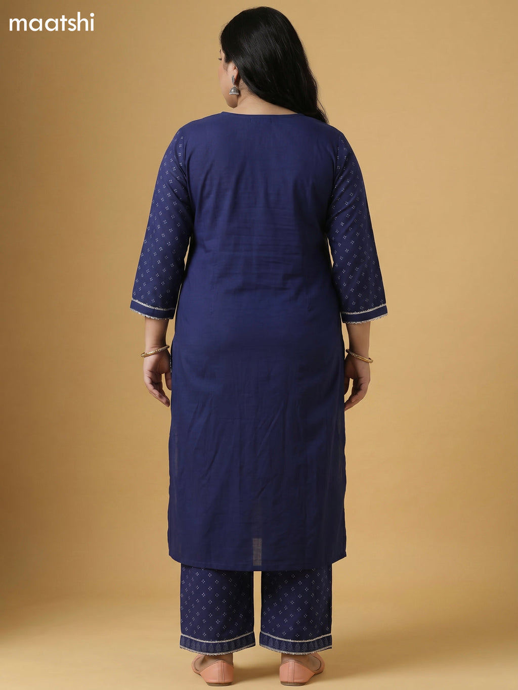 Navy Blue Cotton Allover Bandhani Prints & Embroidery Work Straight Suit