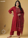 Maroon Cotton Allover Prints & Embroidery Work Straight Suit