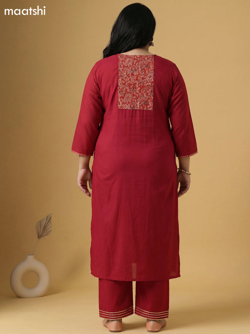 Maroon Cotton Allover Prints & Embroidery Work Straight Suit