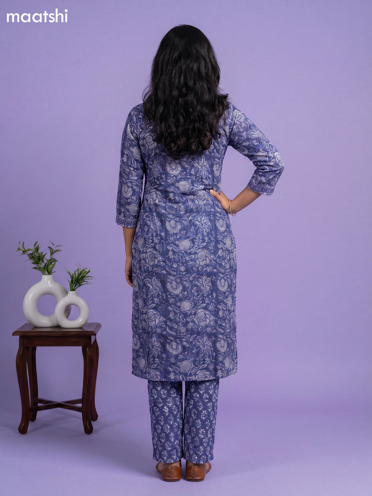 Navy Blue and Off White Kota Printed & Embroidery Work Straight Suit