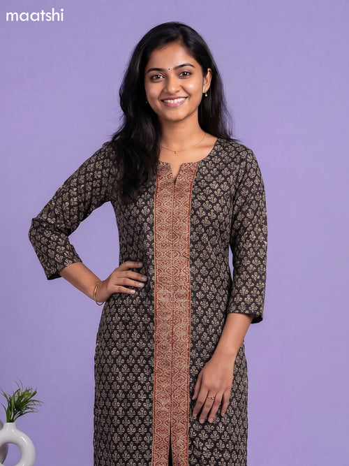 Black and Rust Shade Chanderi Allover Prints & Embroidery Work Straight Suit
