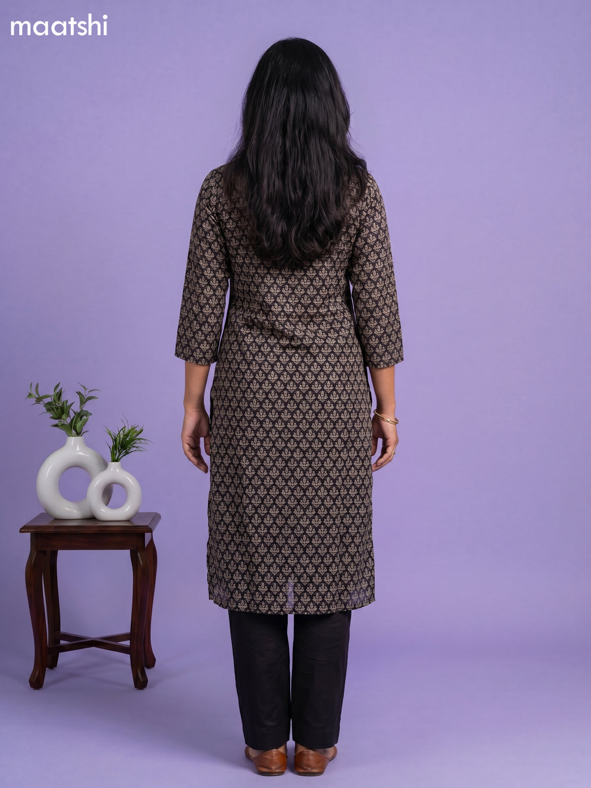 Black and Rust Shade Chanderi Allover Prints & Embroidery Work Straight Suit