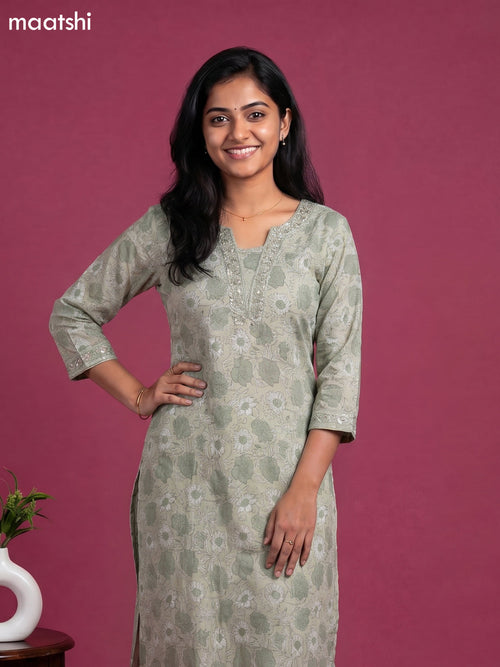 Beige and Grey Chanderi Allover Prints & Embroidery Work Straight Suit