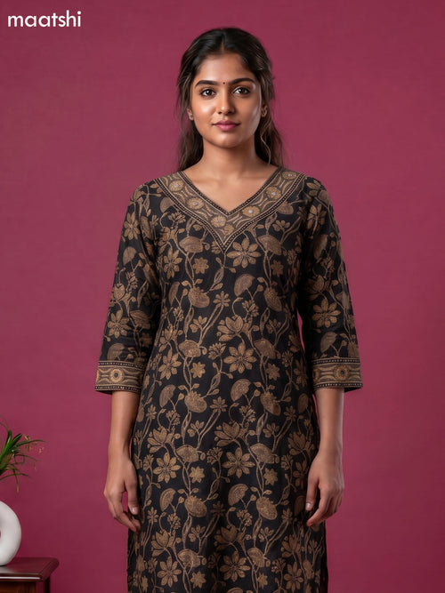 Black and Brown Chanderi Floral Printed Straight Suit
