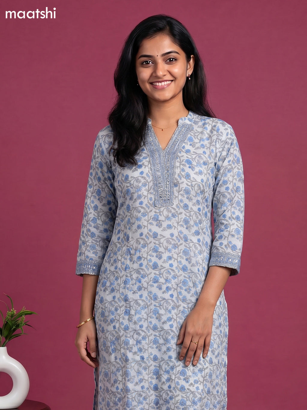 Pastel Blue Chanderi Floral Printed Straight Suit