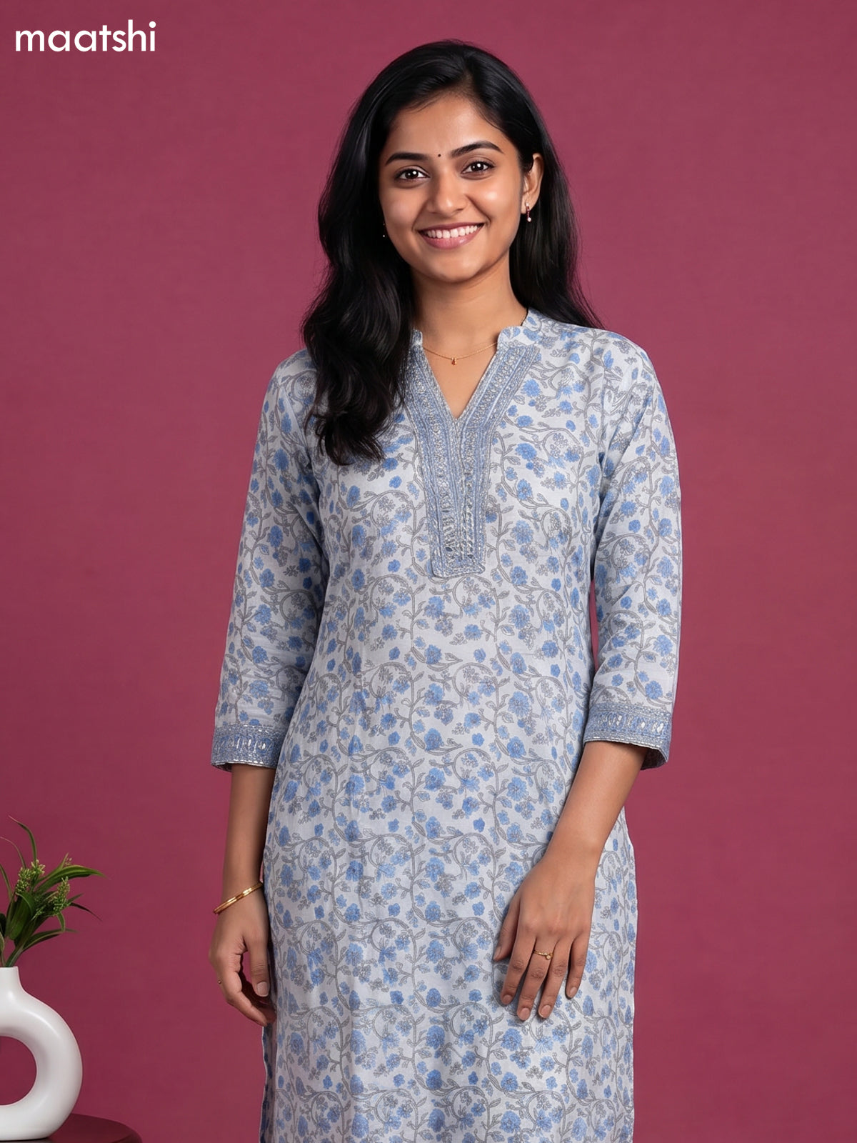 Pastel Blue Chanderi Floral Printed Straight Suit
