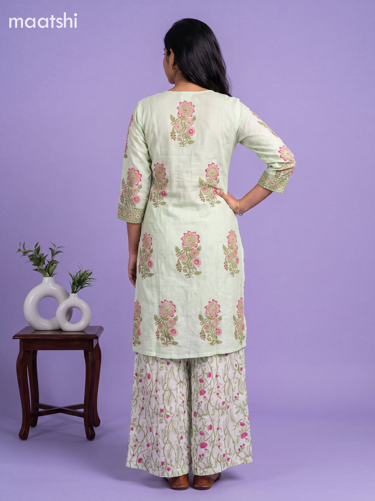 Pista Green Art Silk Floral Printed & Embroidery Work Straight Suit