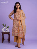 Beige and Mustard Chanderi Floral Printed Straight Suit
