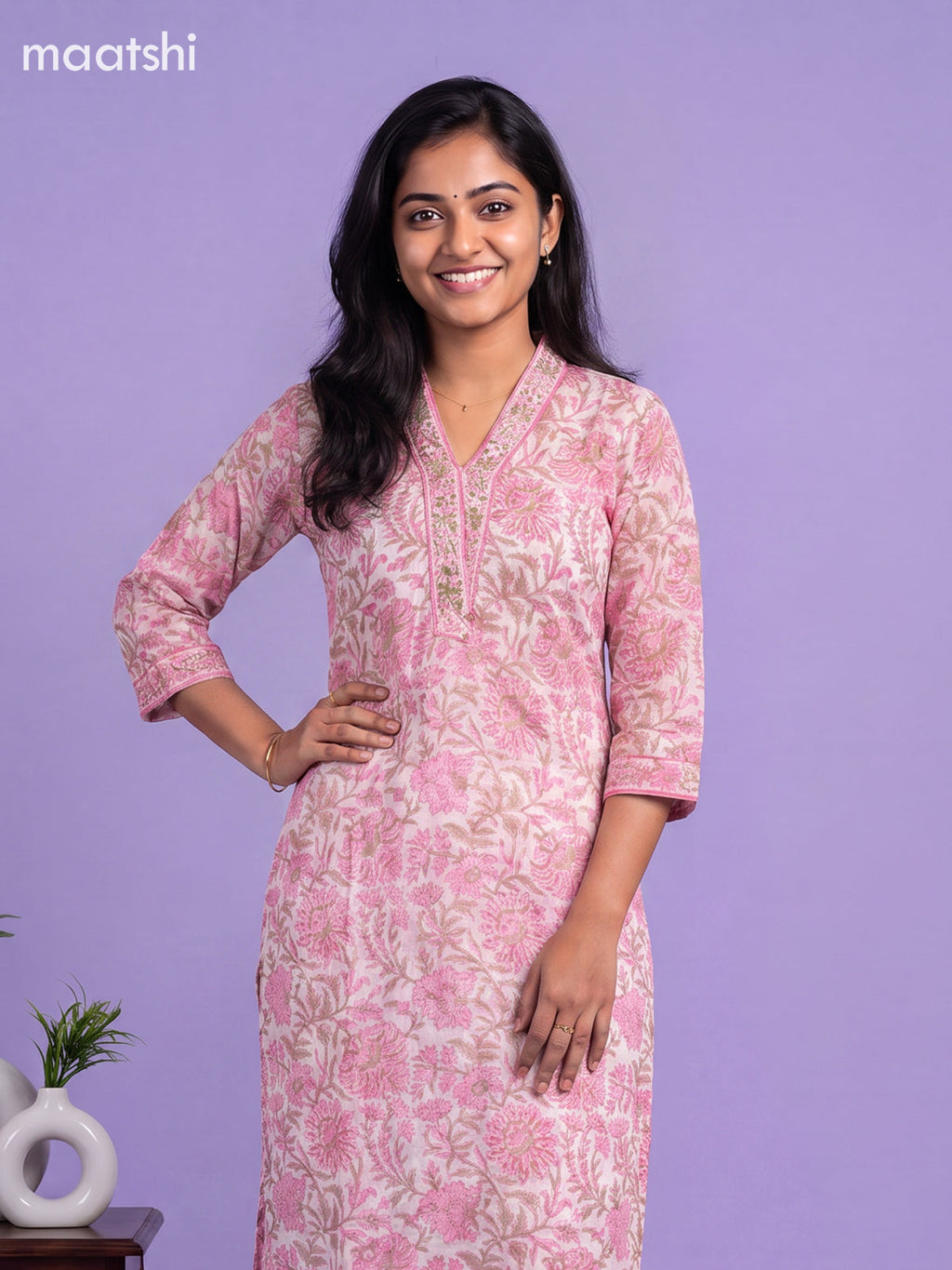 Lotus Pink Kota Floral Printed Straight Suit
