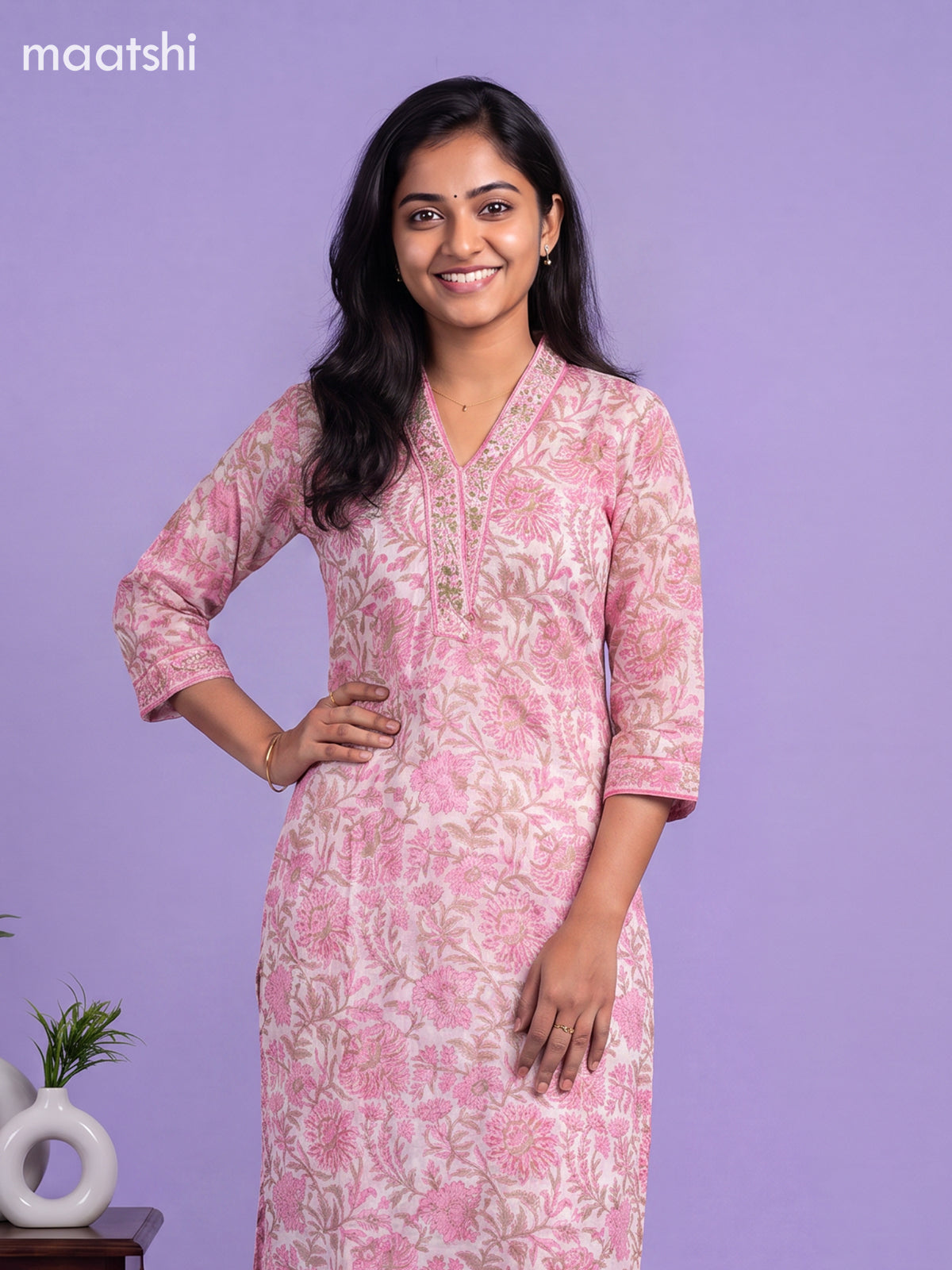 Lotus Pink Kota Floral Printed Straight Suit