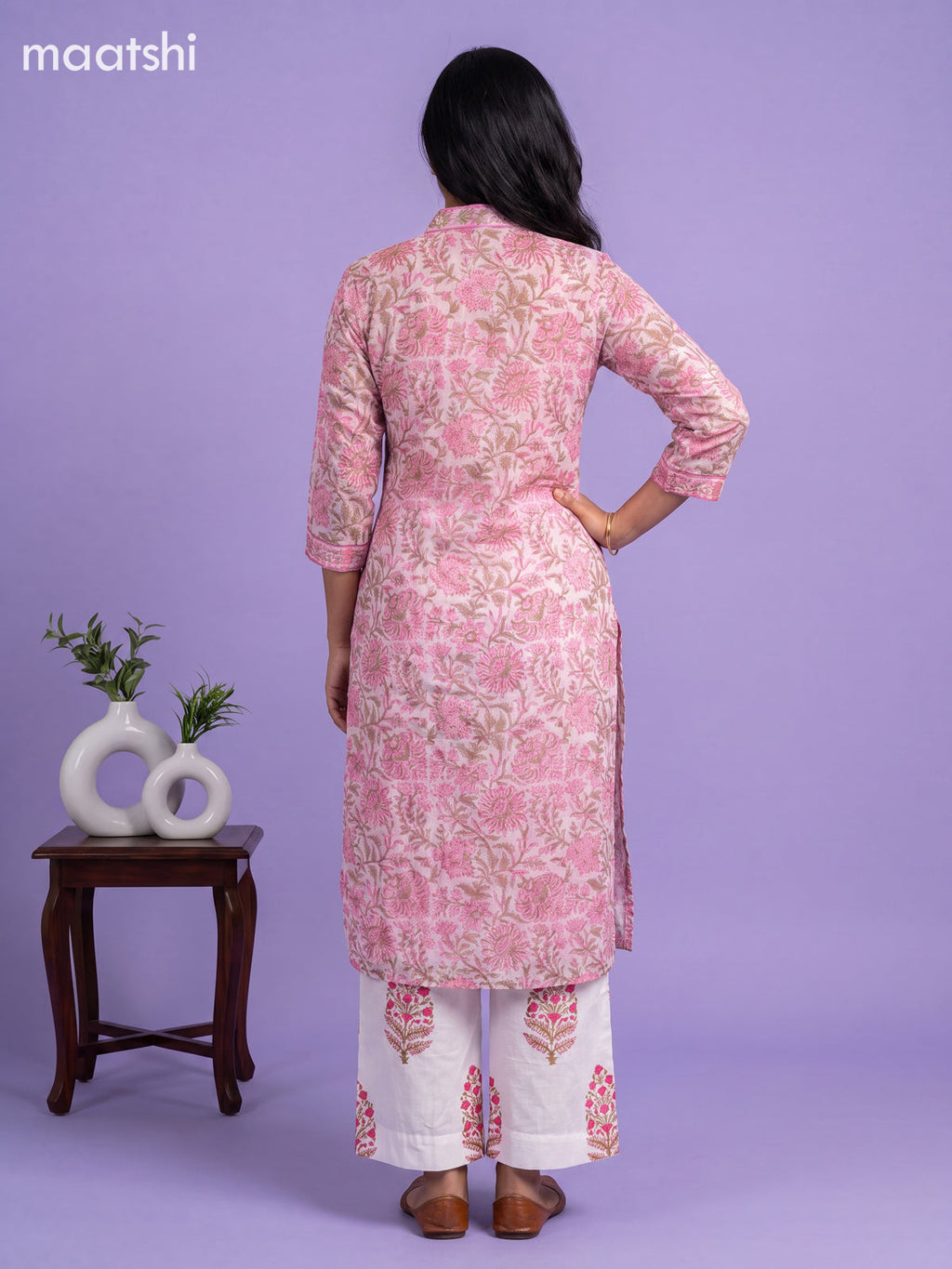 Lotus Pink Kota Floral Printed Straight Suit