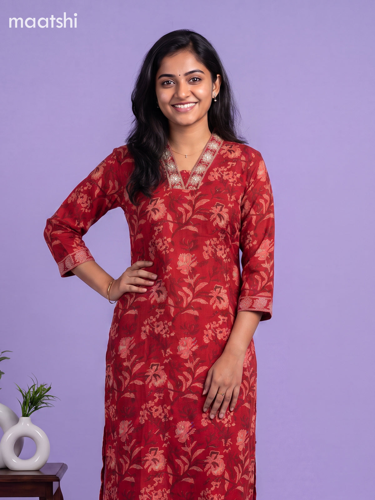 Kumkum Red Kota Floral Printed Straight Suit