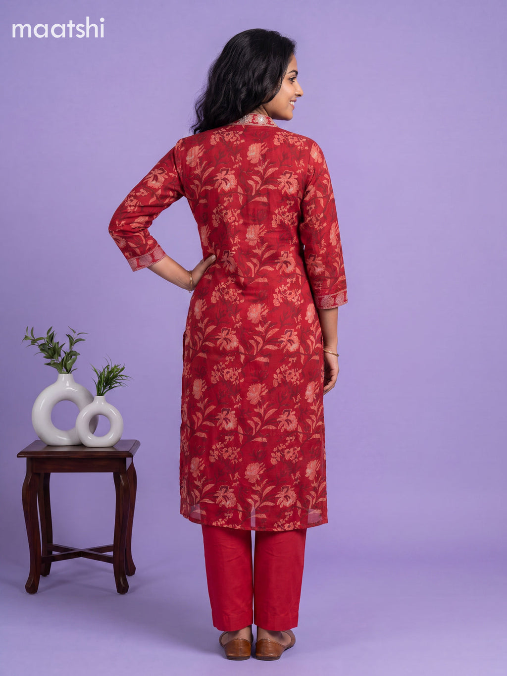 Kumkum Red Kota Floral Printed Straight Suit