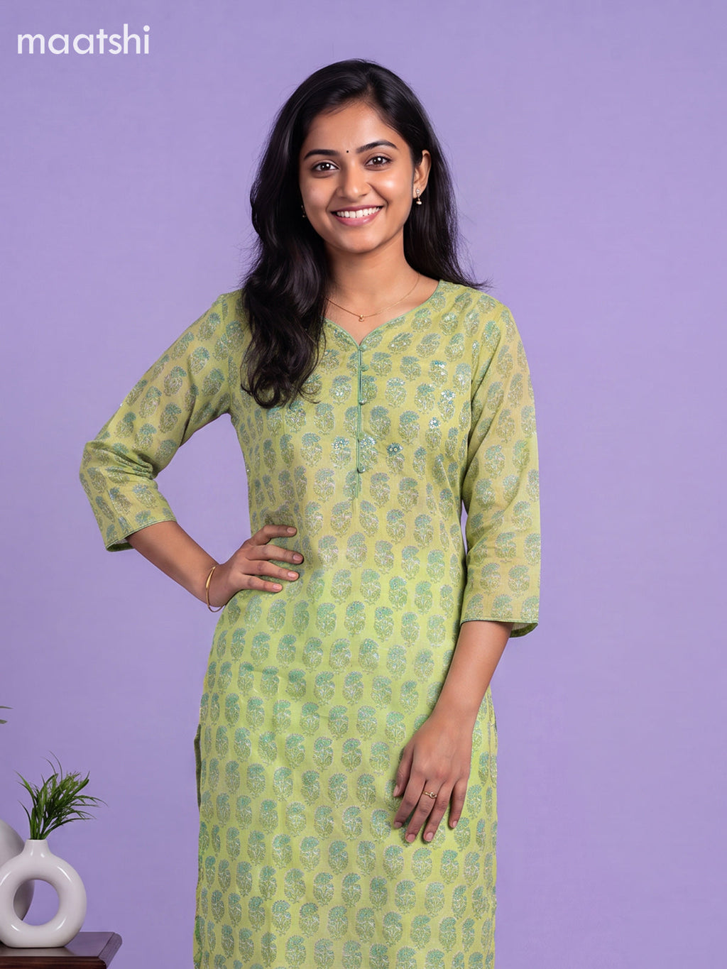 Pista Green Kota Floral Printed Straight Suit
