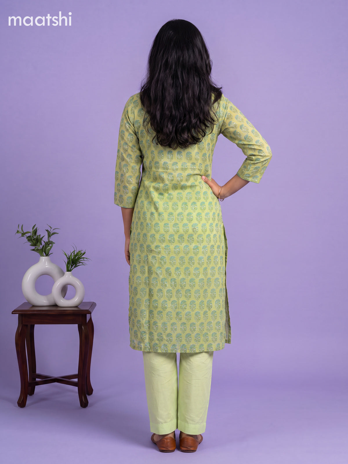 Pista Green Kota Floral Printed Straight Suit