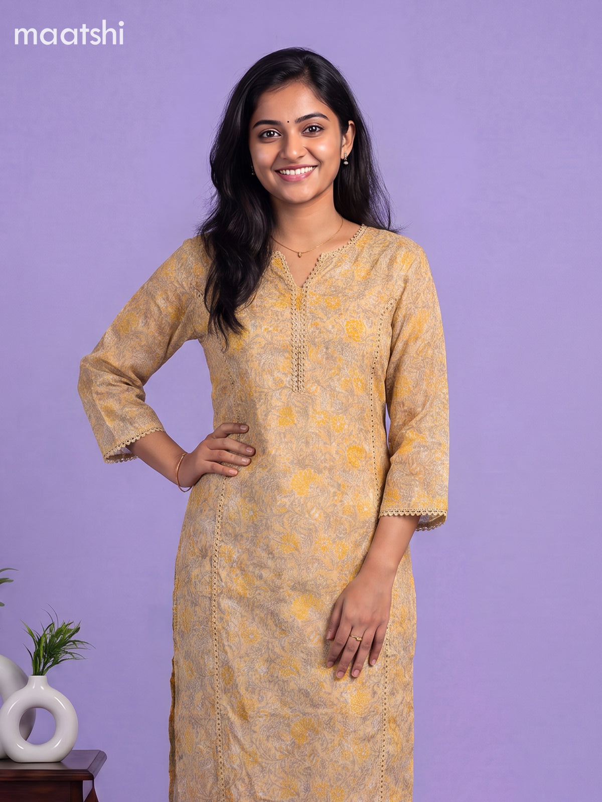 Beige Kota Floral Printed Straight Suit
