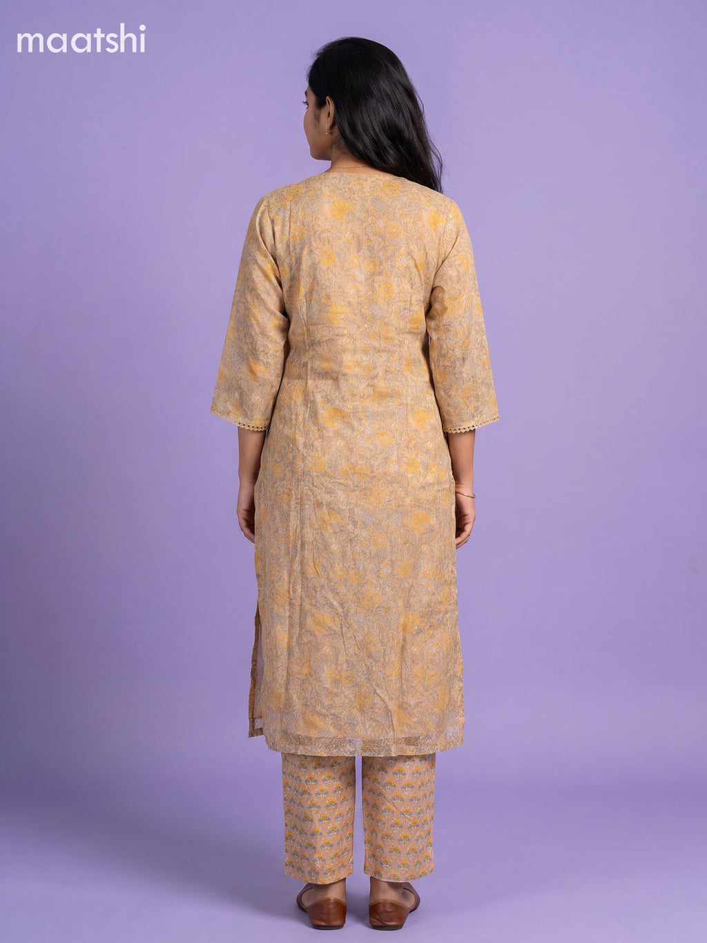 Beige Kota Floral Printed Straight Suit
