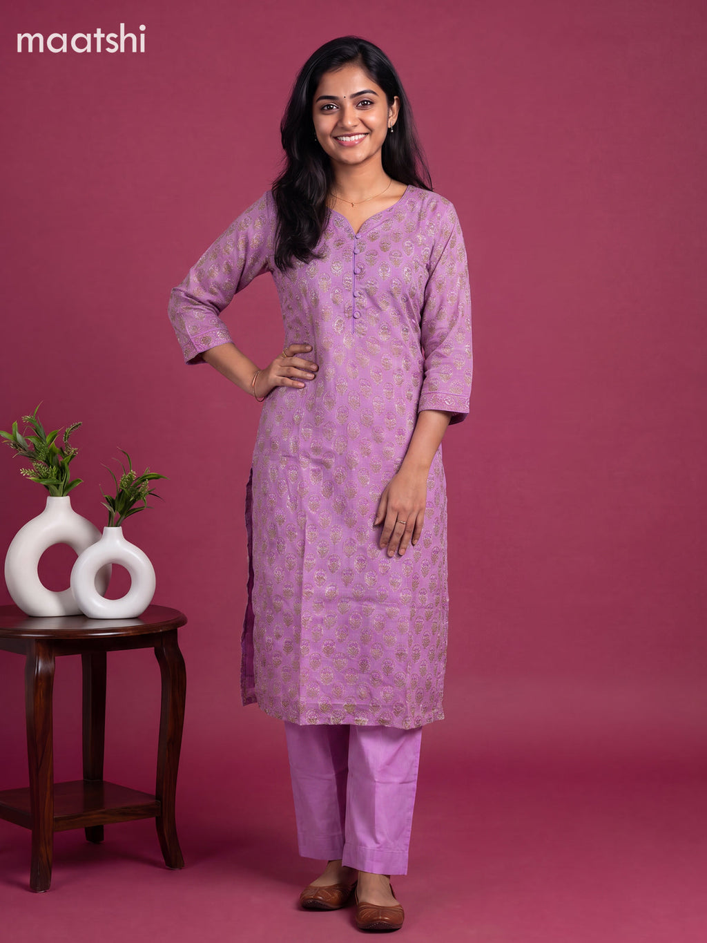 Lavender Kota Floral Printed Straight Suit