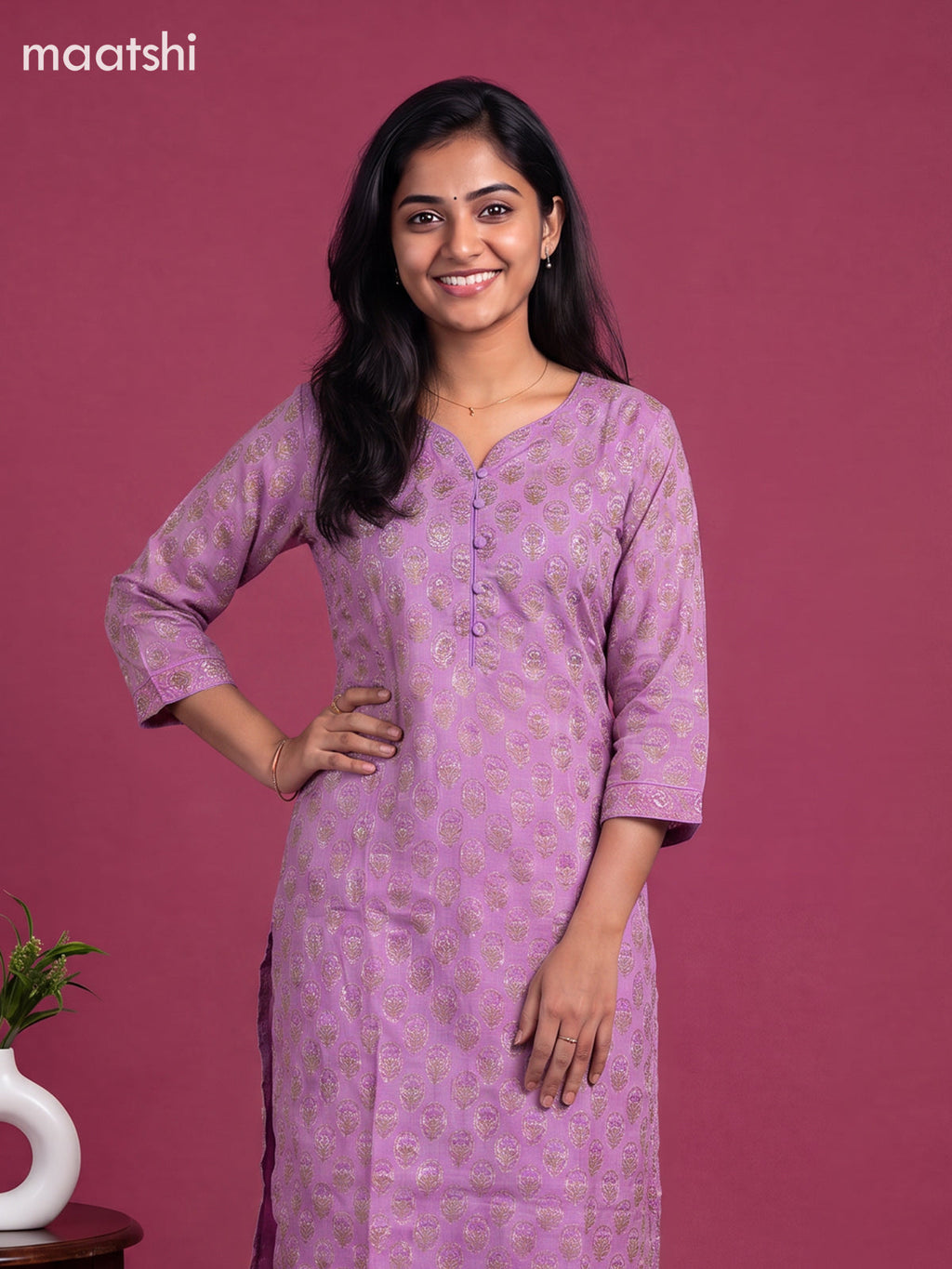 Lavender Kota Floral Printed Straight Suit