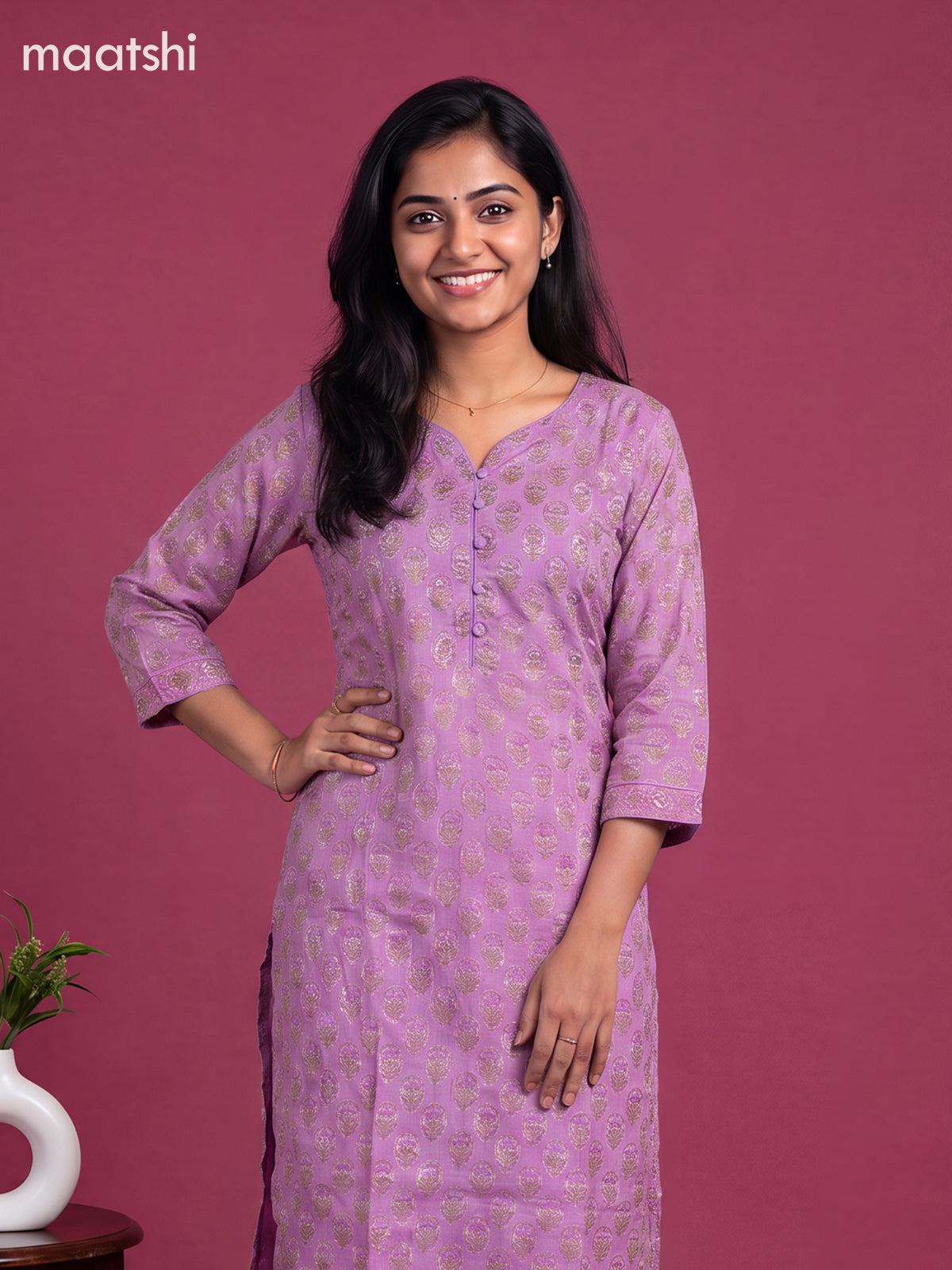 Lavender Kota Floral Printed Straight Suit