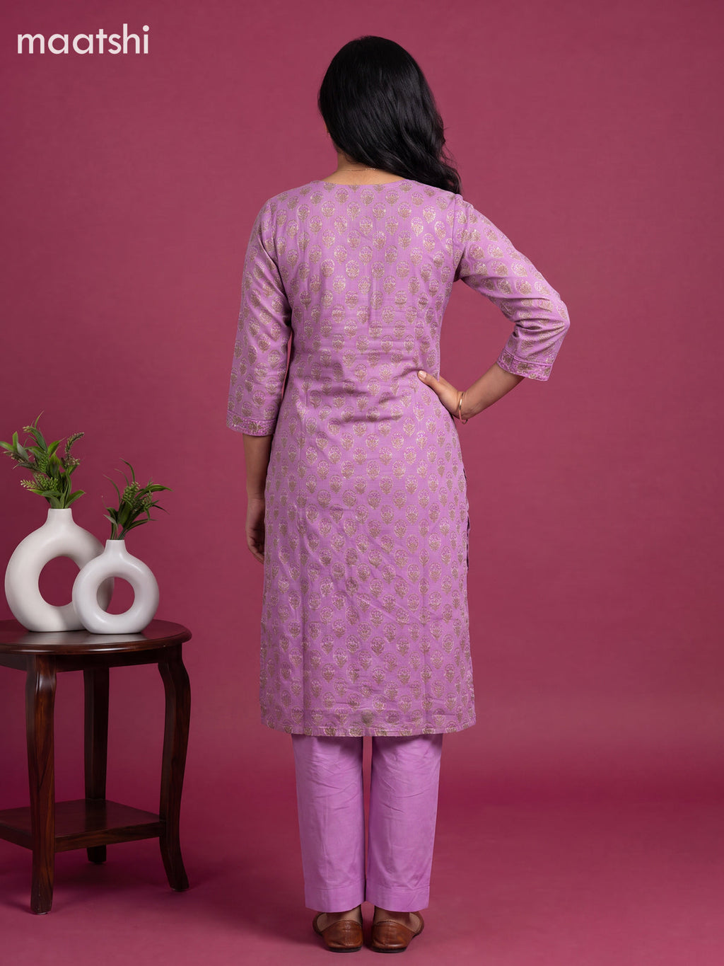 Lavender Kota Floral Printed Straight Suit