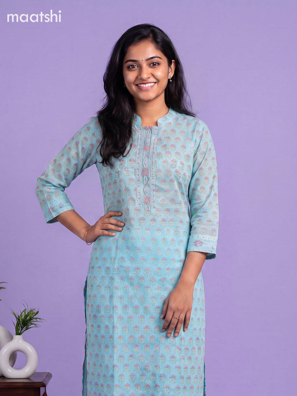 Light Blue Kota Floral Printed Straight Suit