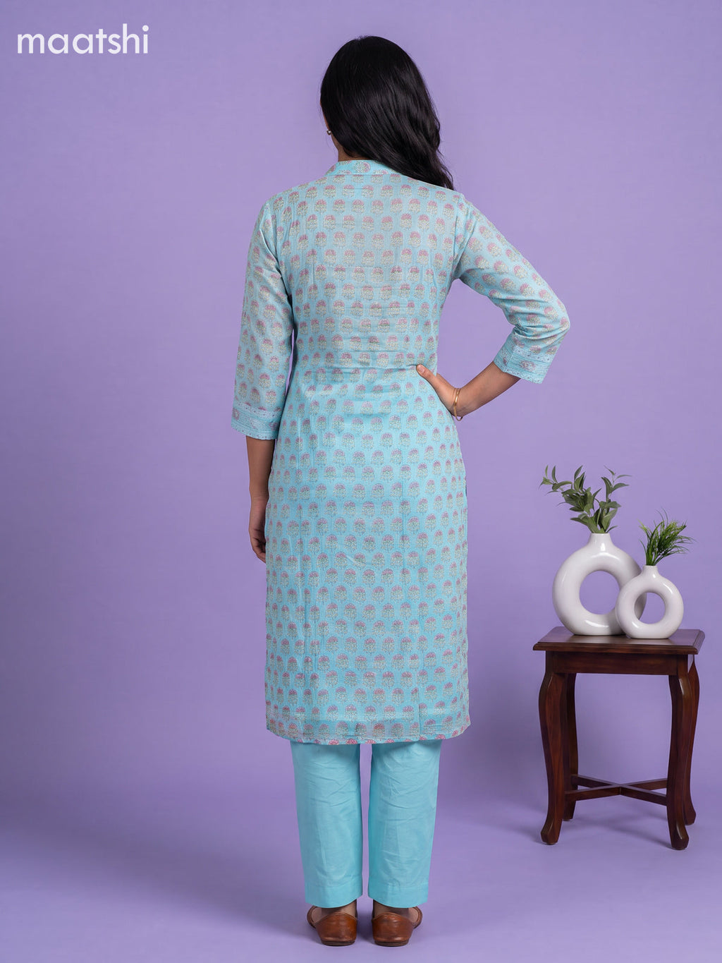 Light Blue Kota Floral Printed Straight Suit