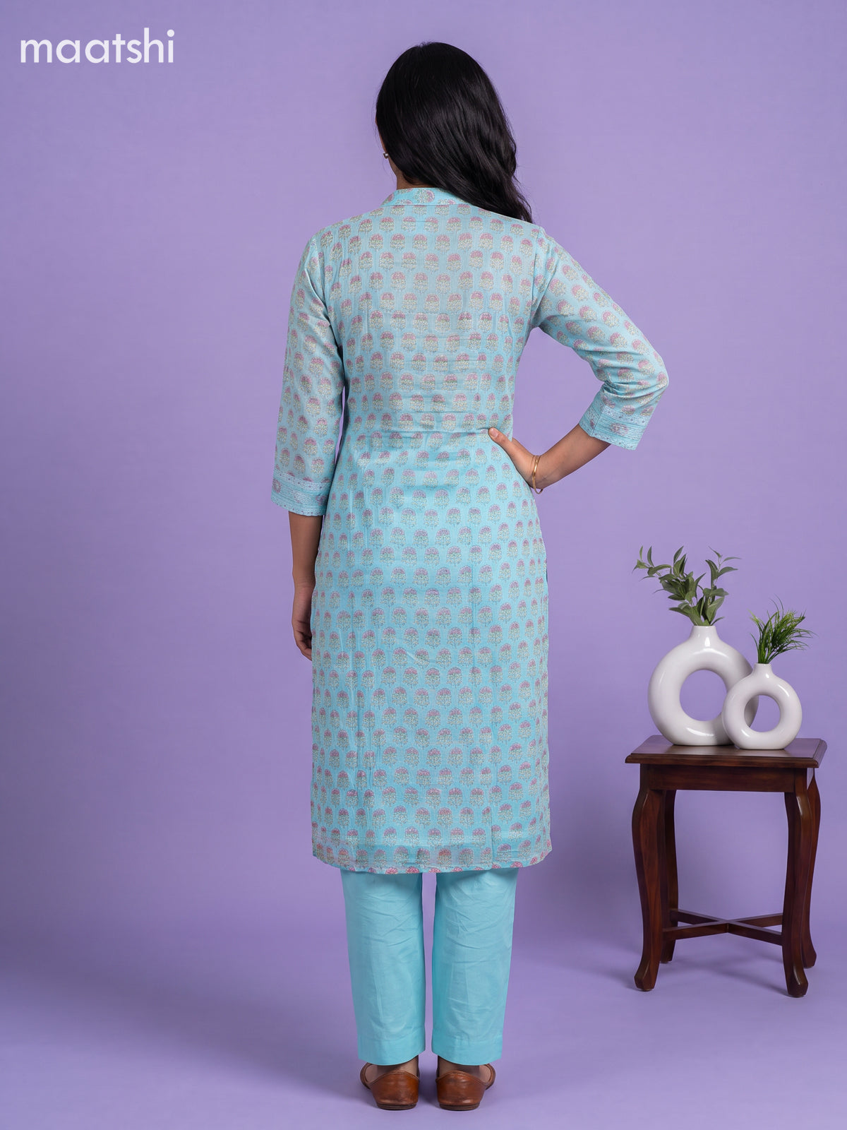Light Blue Kota Floral Printed Straight Suit