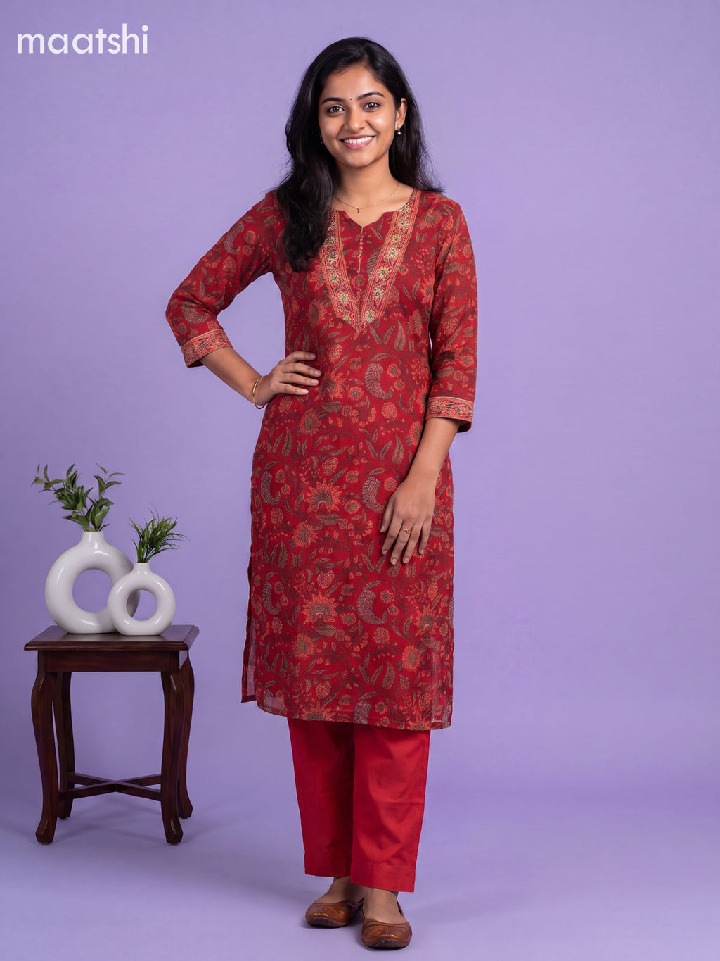 Kumkum Red Kota Floral Printed Straight Suit