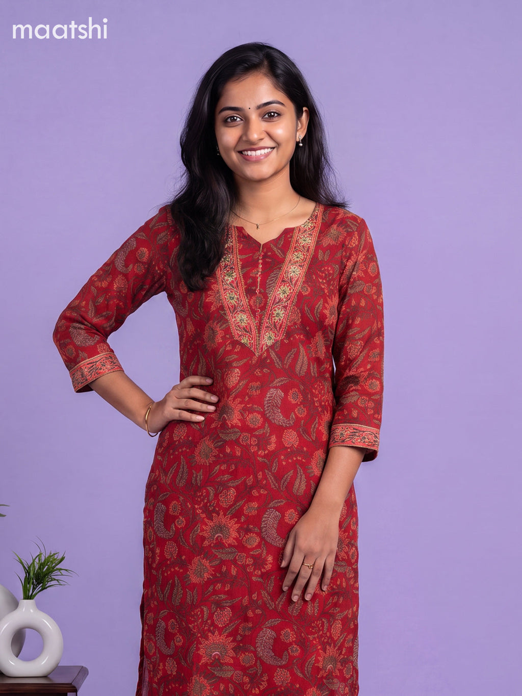 Kumkum Red Kota Floral Printed Straight Suit