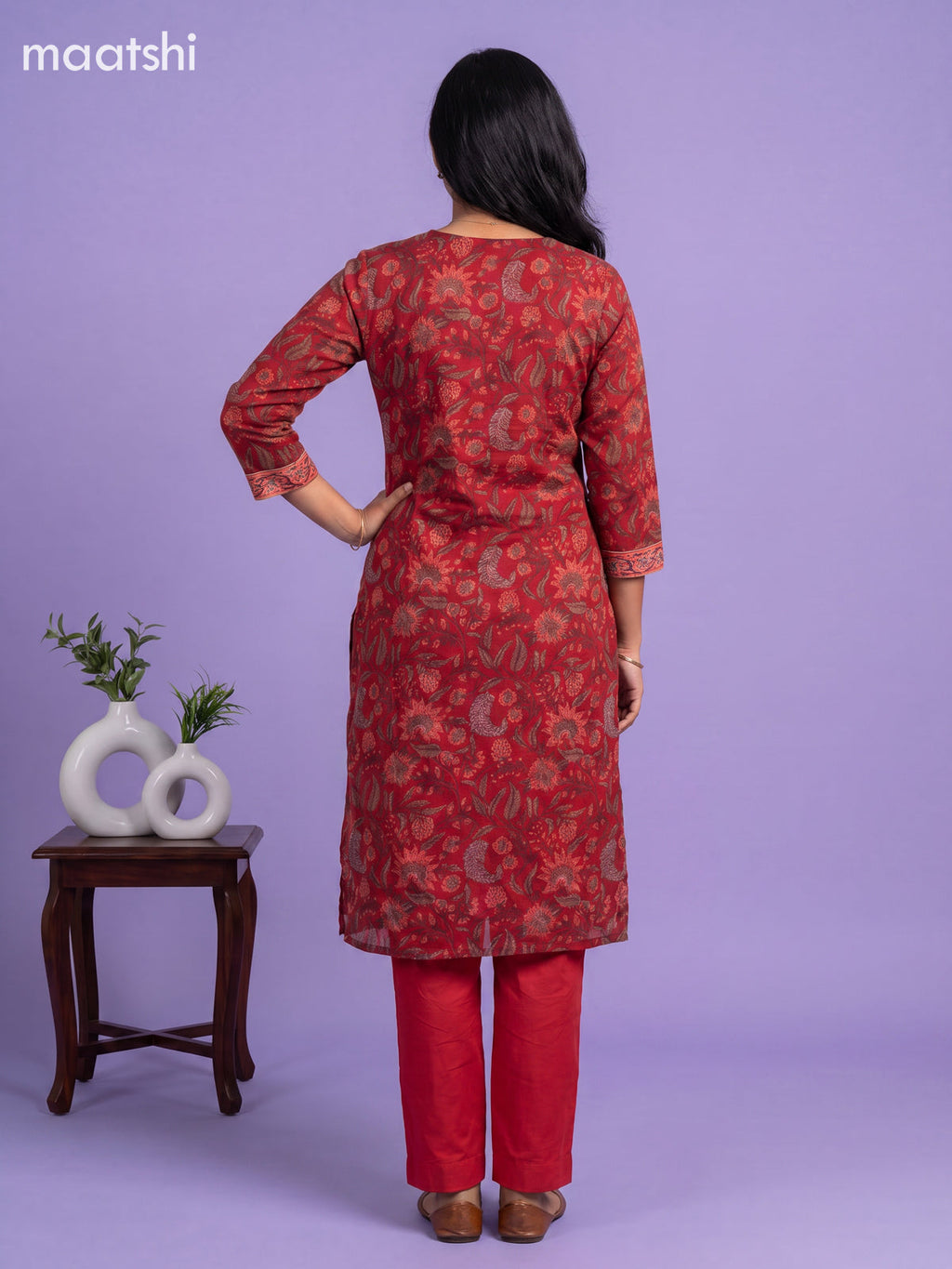 Kumkum Red Kota Floral Printed Straight Suit