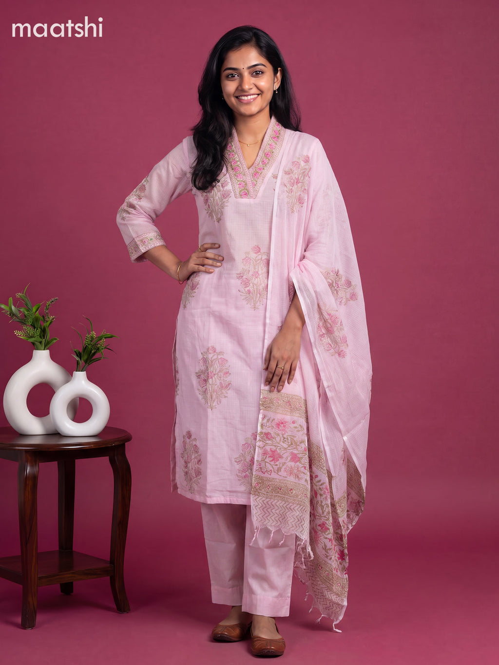 Baby Pink Kota Floral Printed Straight Suit