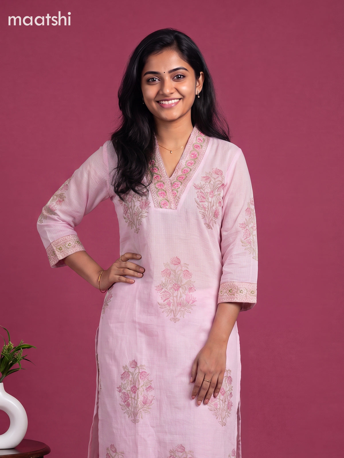 Baby Pink Kota Floral Printed Straight Suit