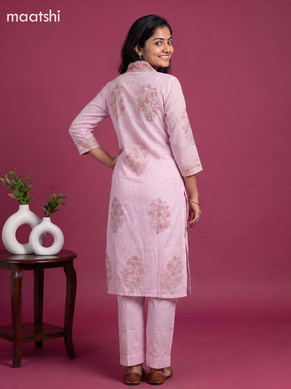 Baby Pink Kota Floral Printed Straight Suit