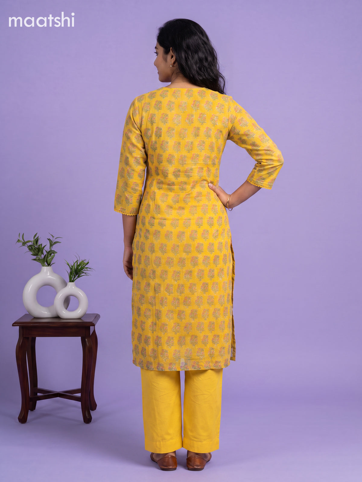 Yellow Kota Floral Printed Straight Suit