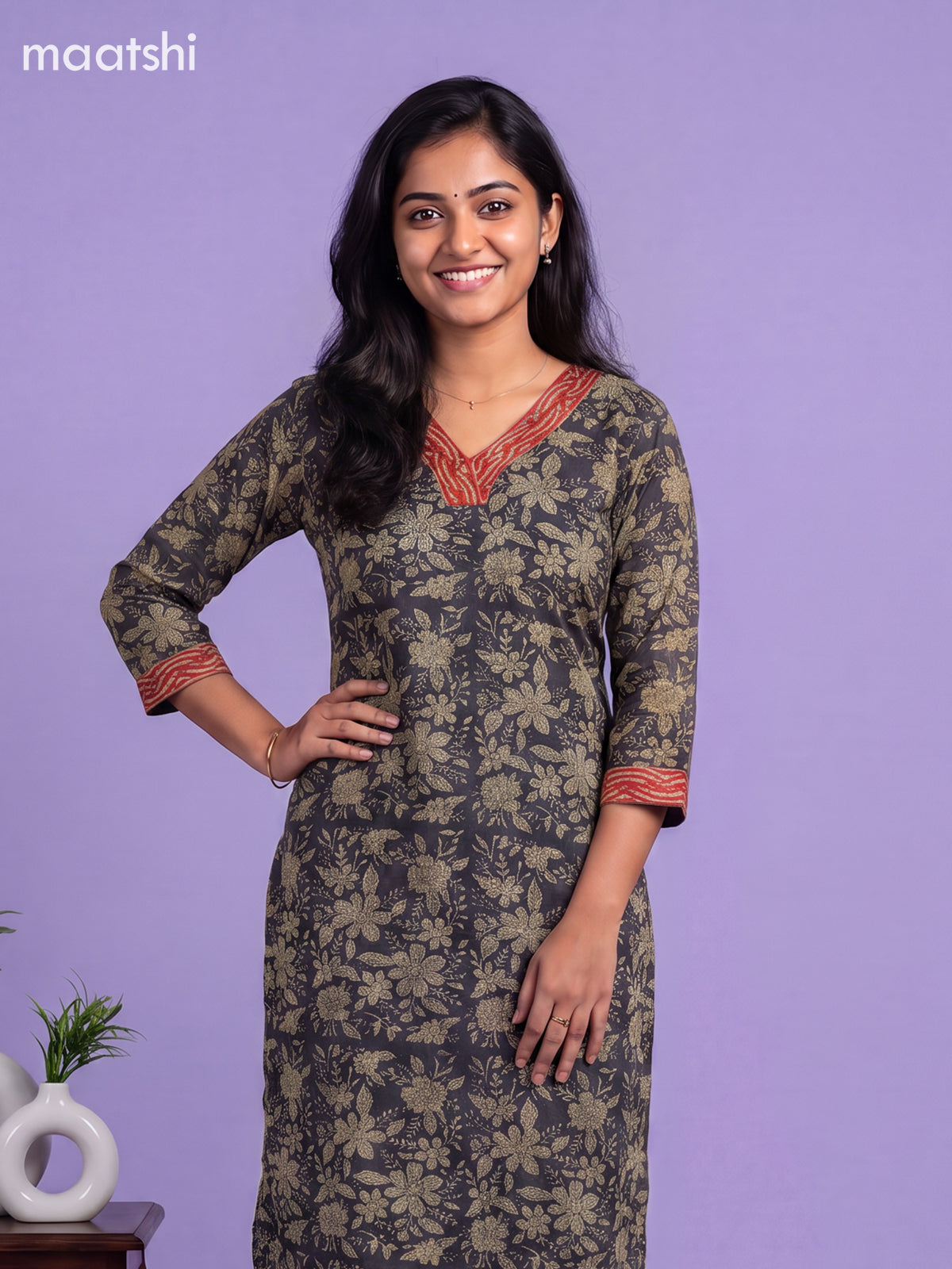 Black Kota Floral Printed Straight Suit