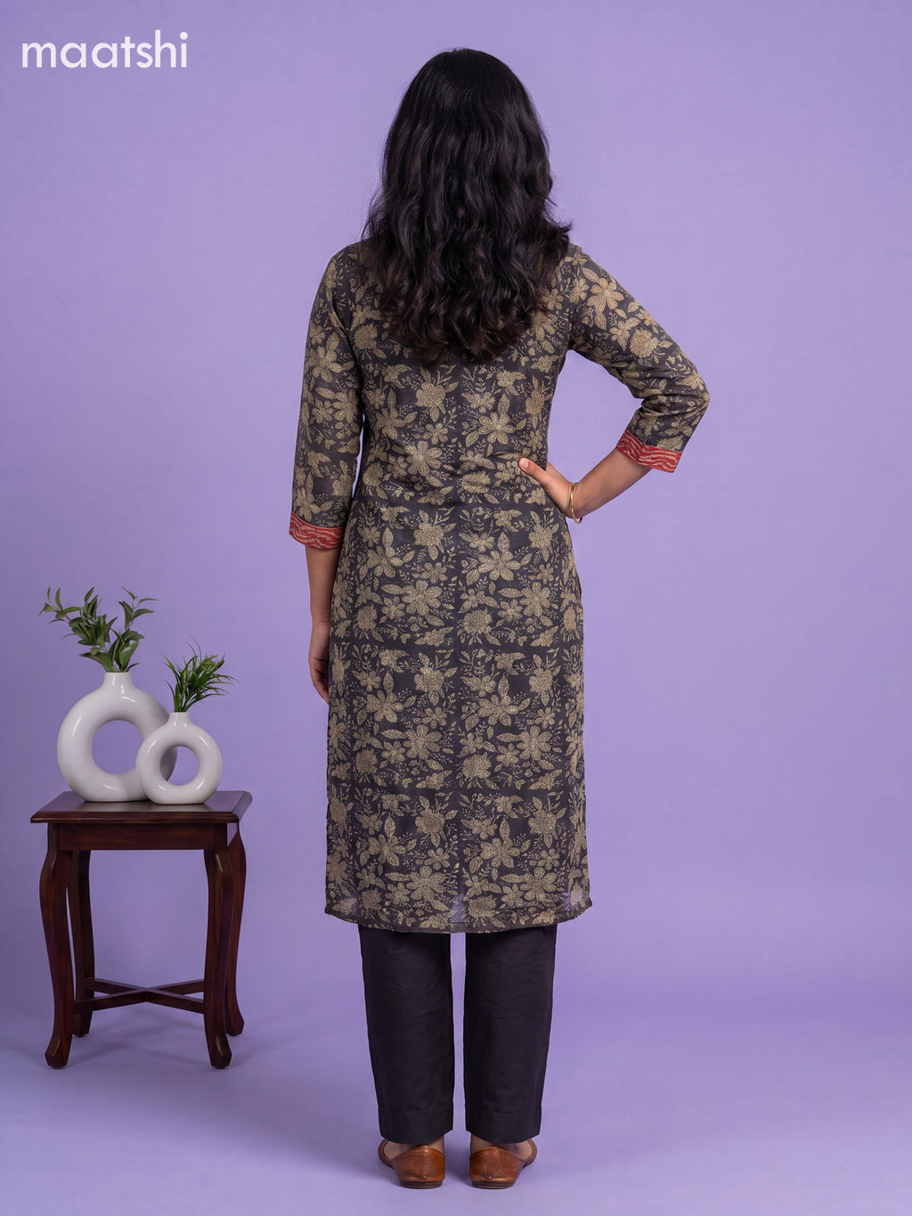 Black Kota Floral Printed Straight Suit
