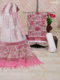 Off White and Pink Kota Dress Material With Allover Floral Prints and Bottom & Dupatta