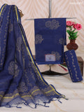 Navy Blue and Gold Kota Dress Material With Allover Floral Prints and Bottom & Dupatta