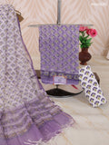 Pastel Purple and Off White & Purple Kota Dress Material With Allover Floral Prints and Bottom & Dupatta