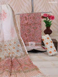 Peach Pink and Off White Kota Dress Material With Allover Floral Prints and Bottom & Dupatta
