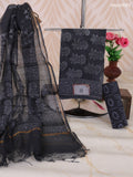 Elephant Grey and Grey Kota Dress Material With Allover Floral Prints and Bottom & Dupatta