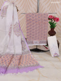 Mild Peach and Off White & Light Green Kota Dress Material With Allover Floral Prints and Bottom & Dupatta
