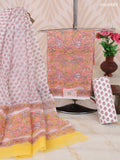 Peach and Off White Kota Dress Material With Allover Floral Prints and Bottom & Dupatta