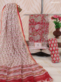 Red and Off White Kota Dress Material With Allover Floral Prints and Bottom & Dupatta