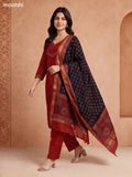 Rust Chanderi Embroidery Work Straight Suit